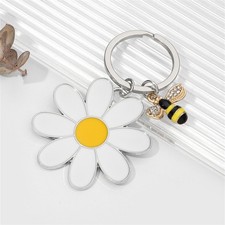 1x 3'' Bee Bumblebee Daisy Flower Bag Charm Charms Keychain Metal Daisy Keyring