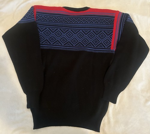 Vintage Meister Wool Blend Men's L Black Red Blue Ski Sweater Knit 80s Crew Neck - Picture 3 of 3
