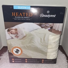Beautyrest Plush Electric Heated Blanket 5 Heat Level Dual Control Queen Ivory
