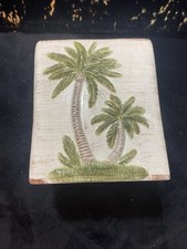 Ceramic Tissue Cover Box Holder IEmbossed Palm Trees Square