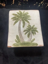 Ceramic Tissue Cover Box Holder IEmbossed Palm Trees Square