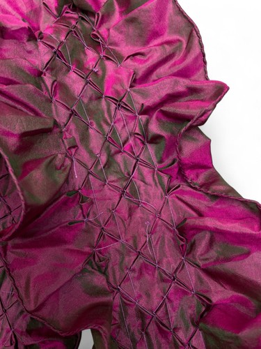Nitin Goyal London Scarf Purple Hand Stitched Gathered Iridescent Art to Wear - Picture 8 of 10