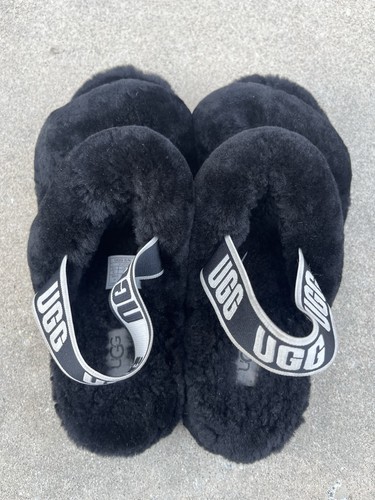 Women’s Ugg Australia Oh Yeah black fuzzy sheepskin slippers sandals size 9 / 40 - Picture 3 of 9