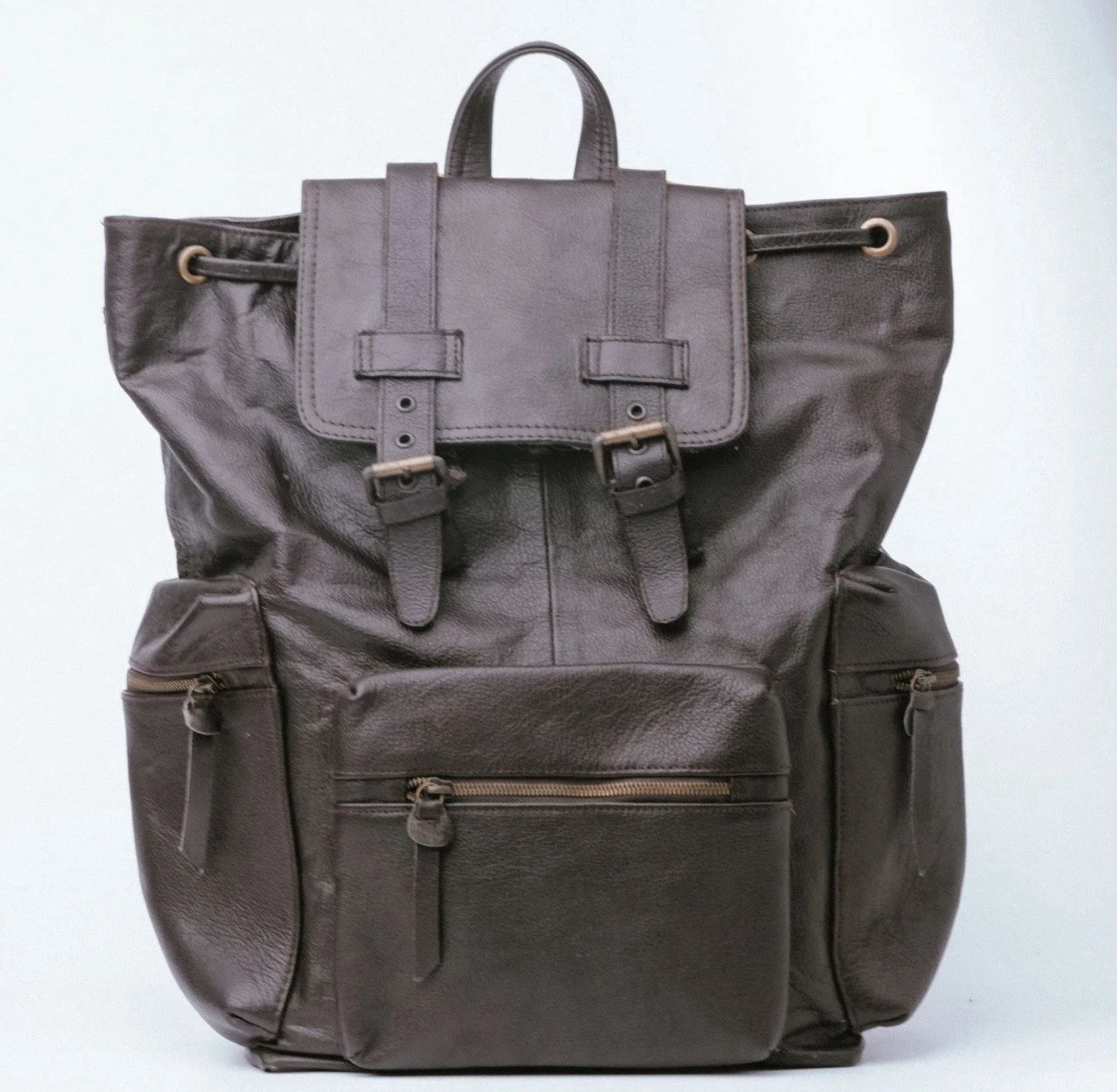 Leather Backpack Travel Laptop Office Bag- Brown