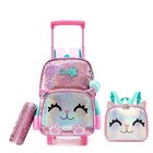 Rolling Backpack for Girls with Wheels Backpack for School with Lunch Pink Cat