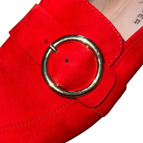 Kurt Geiger Halbschuhe 7 rot Kenner Wildleder Flats Slipper Schnalle Karriere Urlaub neu ohne Etikett - Bild 6 von 10