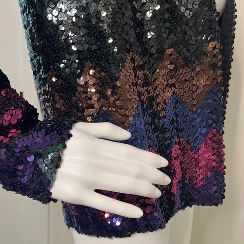 Vintage 80s Jo Ed Sophisticates Sequin Disco Sparkling Open Jacket Size Medium - Picture 11 of 16
