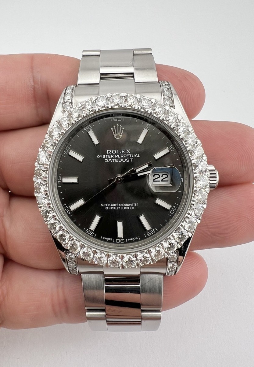 Rolex Datejust II 41mm 4.90ct Diamond Bezel/Rhodium Gray Watch
