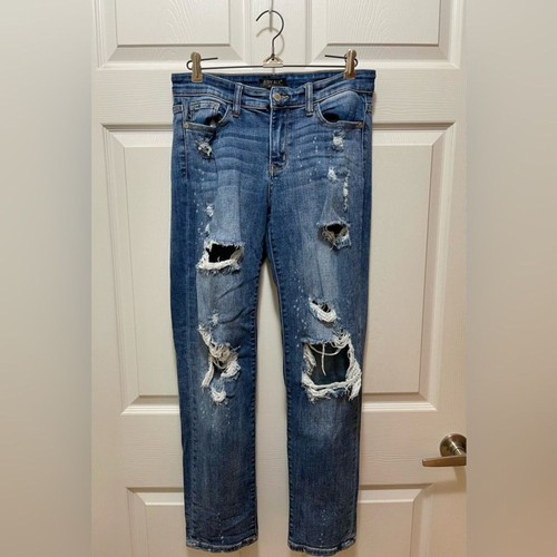 Judy Blue Jeans Womens 7/28 Boyfriend Bleach Splatter Distressed Denim Blue - Picture 10 of 12