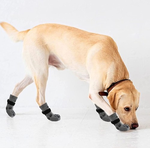 Anti-Slip Dog Socks Paws Stop Licking Adjustable Pet Paw Protection Sock 2 Sets - Picture 5 of 6