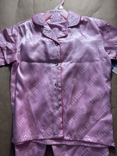 Juicy Couture Pink Satin Pajama Pants & Shirt Logo Sleepwear Youth Size 6/6x NWT