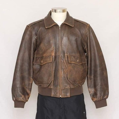 Men’s Air Force Pilot Leather Jacket Cowhide Aviator A-2 Flight Bomber Jacket - Picture 1 of 3