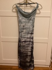 Young Fabulous & Broke Blue Tie Dye Maxi Dress XS Cowl Neck Sleeveless