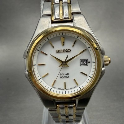 Seiko Solar Ladies Watch Two-Tone Bracelet White Dial Date Window Seiko Solar Ladies Watch White Dial Date Window Two-Tone  main image 3