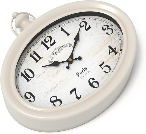 Retro Oval Wall Clock. White Vintage Antique Style. Battery Operated Silent Wall - Picture 8 of 12