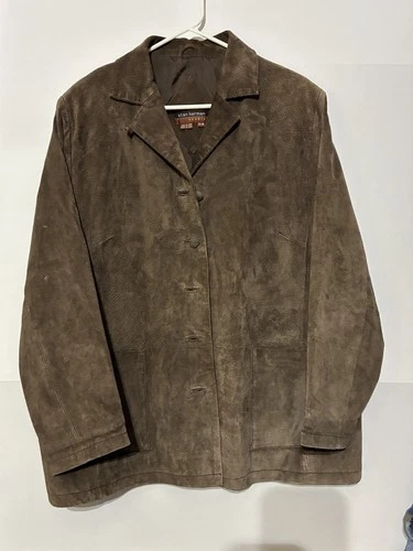 Stan Herman Studio Men's Brown Suede Leather Button Front Lined Jacket XL - product listing photo