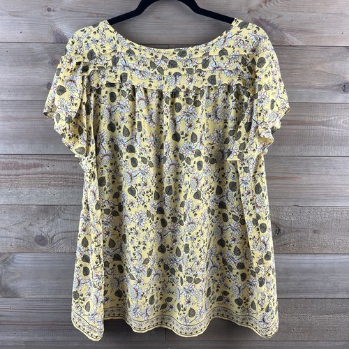 Max Studio Womens Shirt Short Flutter Sleeve Floral Tie Keyhole Peasant Boho 1X - Picture 5 of 8