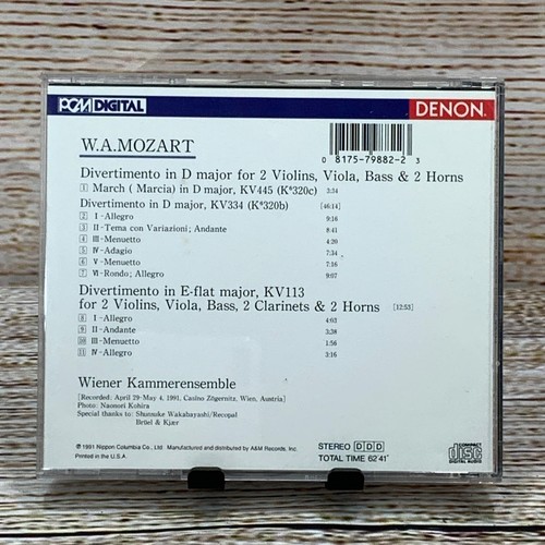 Mozart Kammerensemble – 2 Divertimenti (D Maj KV334 - E Flat Maj KV113) [1991 CD - Picture 2 of 7