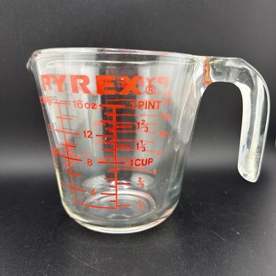 Vintage Pyrex #516 2 Cup Glass Measuring Cup J Handle Metric Corning NY USA