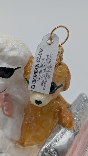 Vintage European Glass Ornament Poodles in Pink Convertible Car Made in Poland - Picture 11 of 14