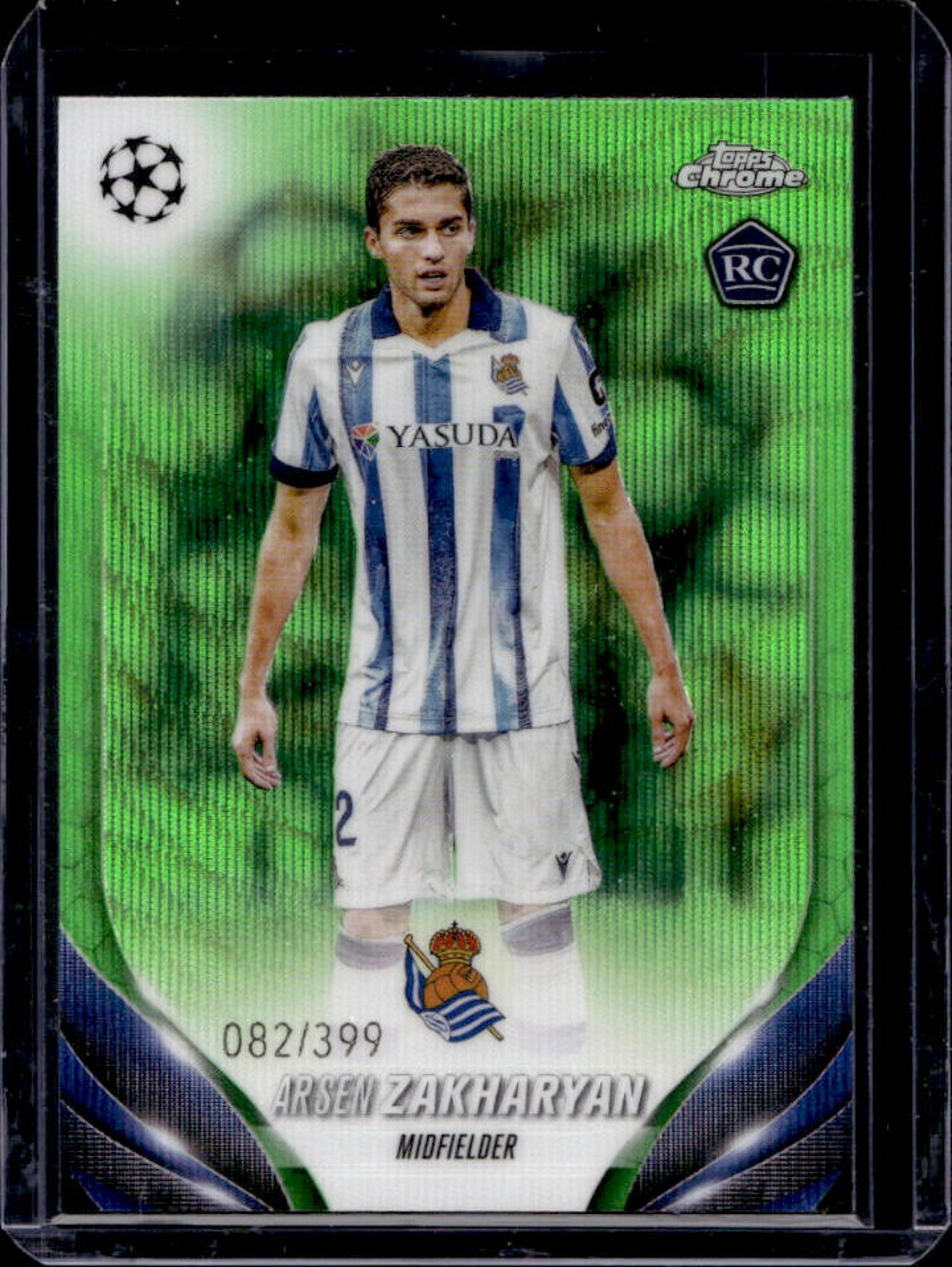 2023 Topps Chrome UEFA Arsen Zakharyan RC Neon Green Wave Refractor #82/399