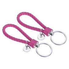 Leather Braided Keychain with Steel Circle 2 Pack Pink