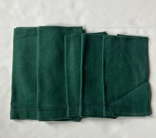 Williams Sonoma 100% Linen Cloth Napkins Green Lot Of 5 Dinner EUC - Picture 1 of 14