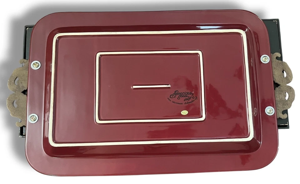 GG Collection Burgundy Gracious Goods Rectangular Tray w/ Metal Handles 24"x14" - Image 3 of 4