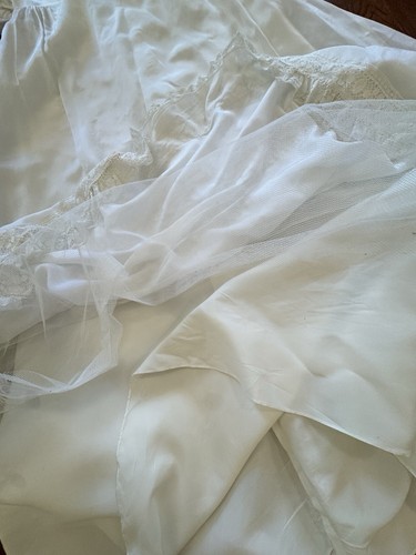 Gr. 10 Vintage Spitze viktorianisch Prärie Brautkleid elfenbeinfarben hochgeschlossen Langarm - Bild 14 von 15