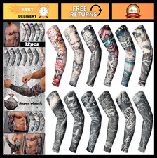 12 Pcs Temporary Tattoo Sleeve Arm Covers for Men - UV Protection, Cooling, Fing