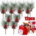 12pc Christmas Artificial Pine Needles Pine Berry Stem Pine Tree Home Decoration
