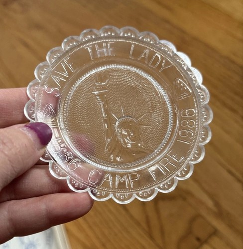Vintage Camp Fire Save The Lady Dish 1886-1986 Ashtray Glass Rare With Box - Picture 3 of 4