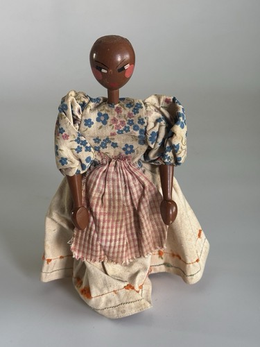 Set of 3 - Primitive PEG DOLL - Folk Art Wooden Block Antique Hand Painted Wood - Picture 6 of 20