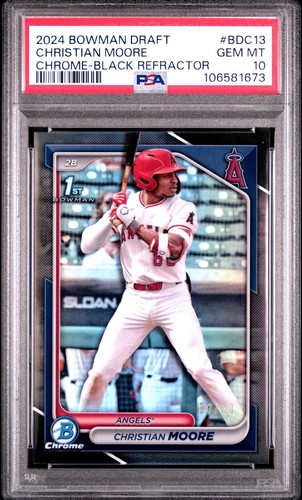 Christian Moore /10 Rookie Black Refractor PSA 10 GEM MINT 2024 Bowman Draft 1st