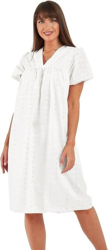Women Short sleeve Broderie Style Nighty Embroidered Cotton Blend Nightdress - Picture 7 of 29