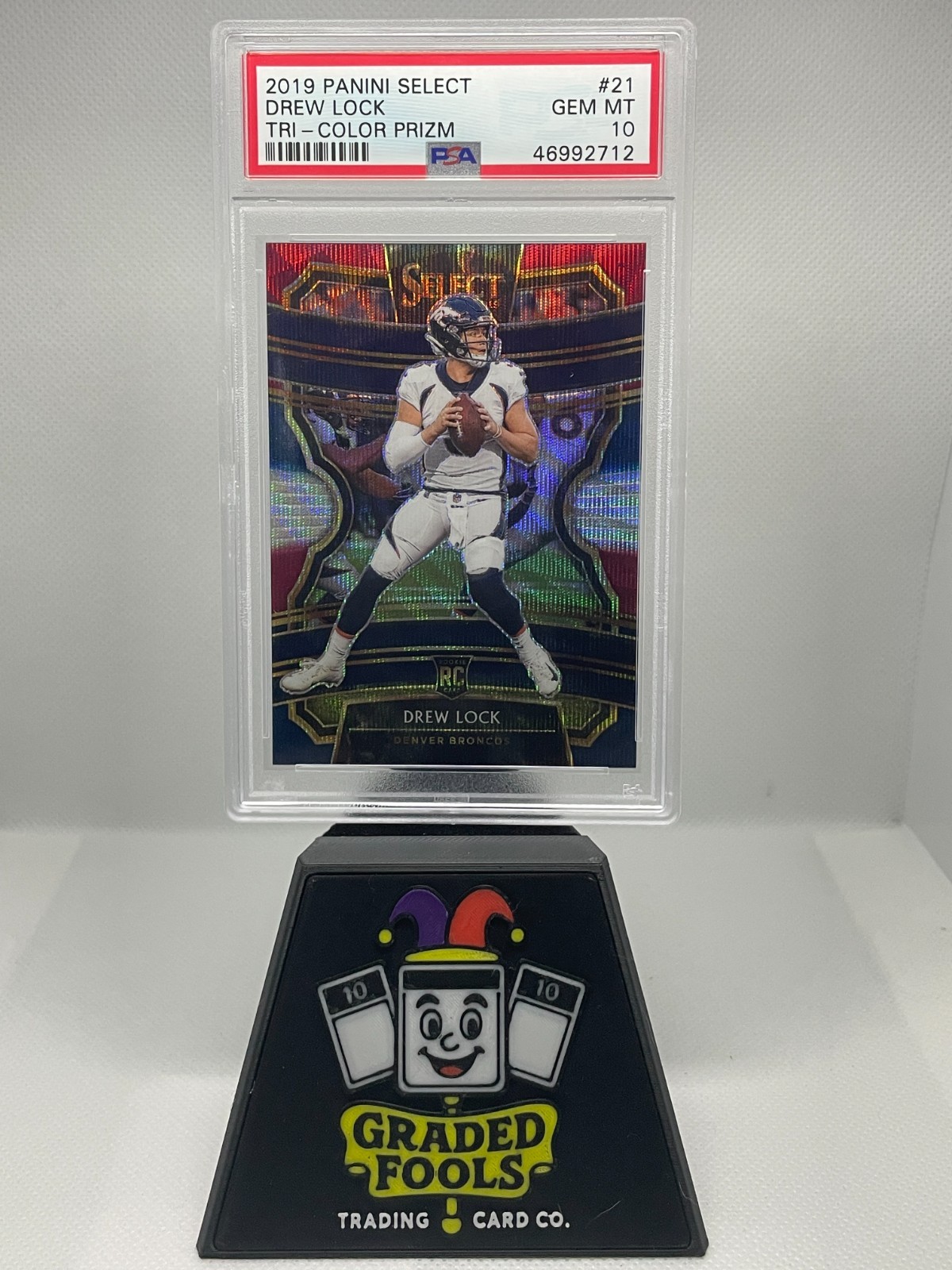 2019 Panini Select #21 - Drew Lock - Tri Color Prizm  50/199 RC - PSA 10 LOW POP