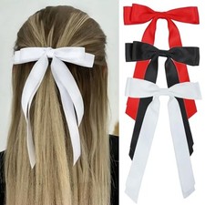 Hair Bows for Women  Girls, 3 Pcs - Classic Satin  Metal M-Black,White,Red