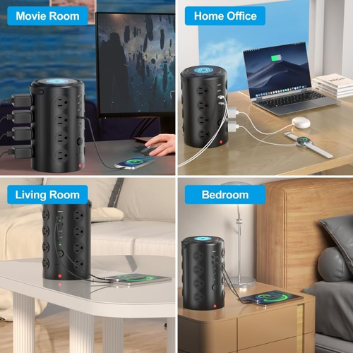 Protector contra sobretensiones de tira de alimentación de torre con 16 tomas y 5 puertos USB (2 USB-C), 6 PIES - Imagen 6 de 12