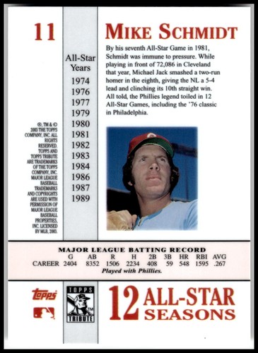 2003 Topps Tribute Perennial All-Star Edition #11 Mike Schmidt - Imagen 2 de 2
