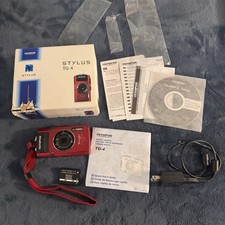 Olympus Stylus TOUGH TG-4 Digital Camera Red Lens Shutter Missing W/ Extras