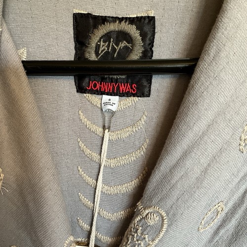 NWT$340 Biya Johnny Was Gray Holland Open Front Hoodie Birds Cardigan - Picture 3 of 15