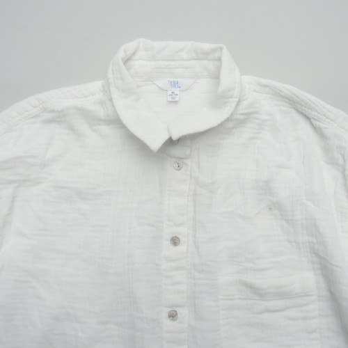 Time and Tru Womens Gauze Cotton Button Up Shirt XL White Long Sleeve Blouse - Picture 2 of 8