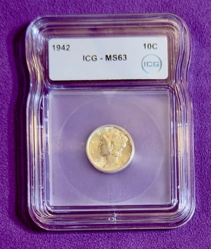 1942 Mercury Dime MS63 ICG Wartime Blast White Strong Strike 10C .90 Silver 🔥