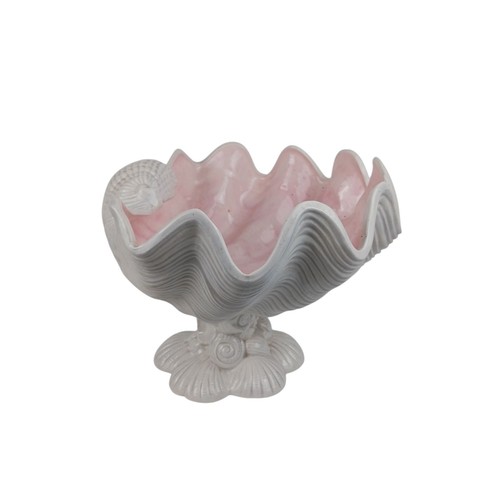 Vtg Large Deco Regency MCM Pink Ceramic Oyster Shell Clamshell Bowl Planter - Picture 7 of 16