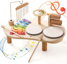 Wooden Drum Set for Toddlers 1-3, Musical Percussion Instruments for Kids Baby
