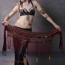 Women Belly Dance Costume Vintage Tribal Beads Coins Fringe Hip Scarf Belt Wrap