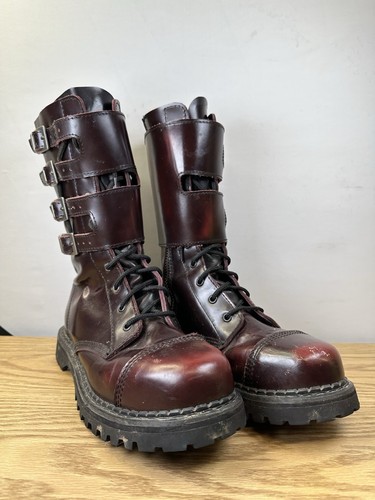Demonia Attack Combat Boot Distressed Dark Red Leather Boots MENS 12 NEED REPAIR - Picture 8 of 12