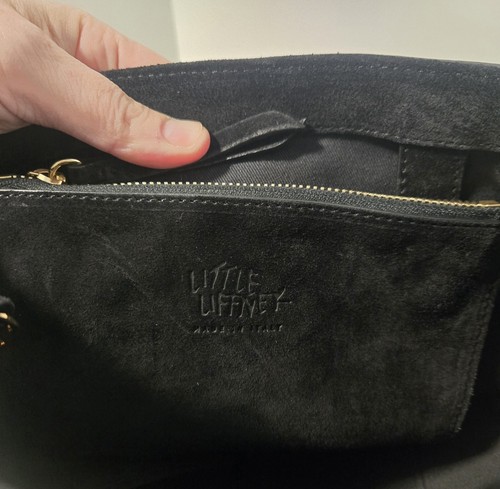 NWT Little Liffner Sprout Tote Mini Shoulder Strap Black Suede MSRP $595 - Picture 7 of 10