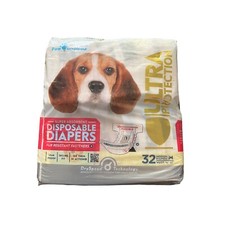 Paw Disposable Dog Diapers Medium 10-20 lbs 31 Count 6 Hr Protect Open Package