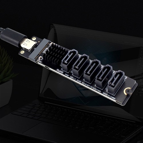 M.2 to 5 Port SATA3.0 Adapter, 6Gbps Throughput Super Speed Aluminum Heat Sink - Afbeelding 7 van 8